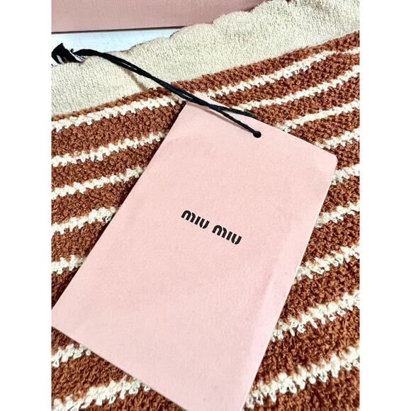 NWT Miu Miu Gonna Cotton Boucle Striped Mini Skirt Tobacco Women's 38 / US 2 - Picture 6 of 13